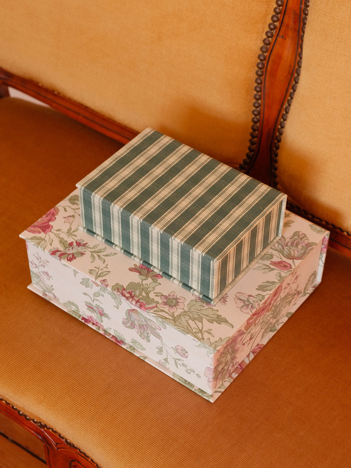 Boîte tissu - Carreaux verts et blancs
