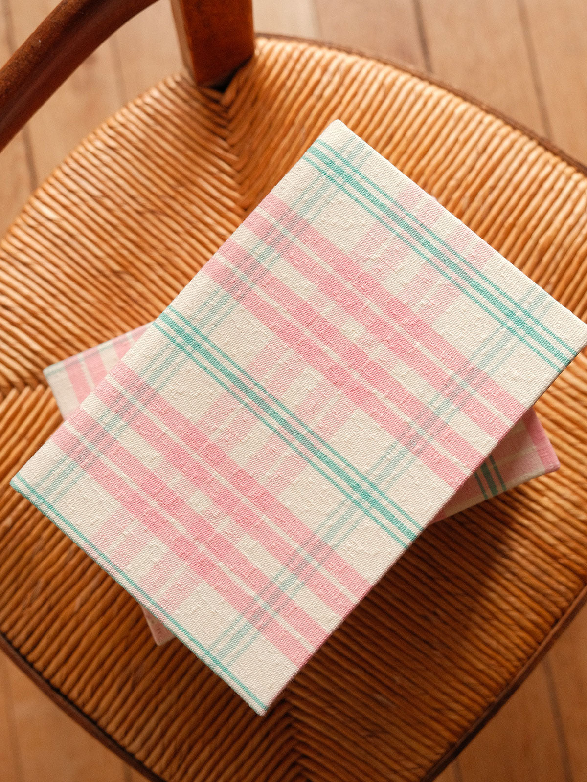 Boîte tissu - Carreaux verts et roses - Petite boîte
