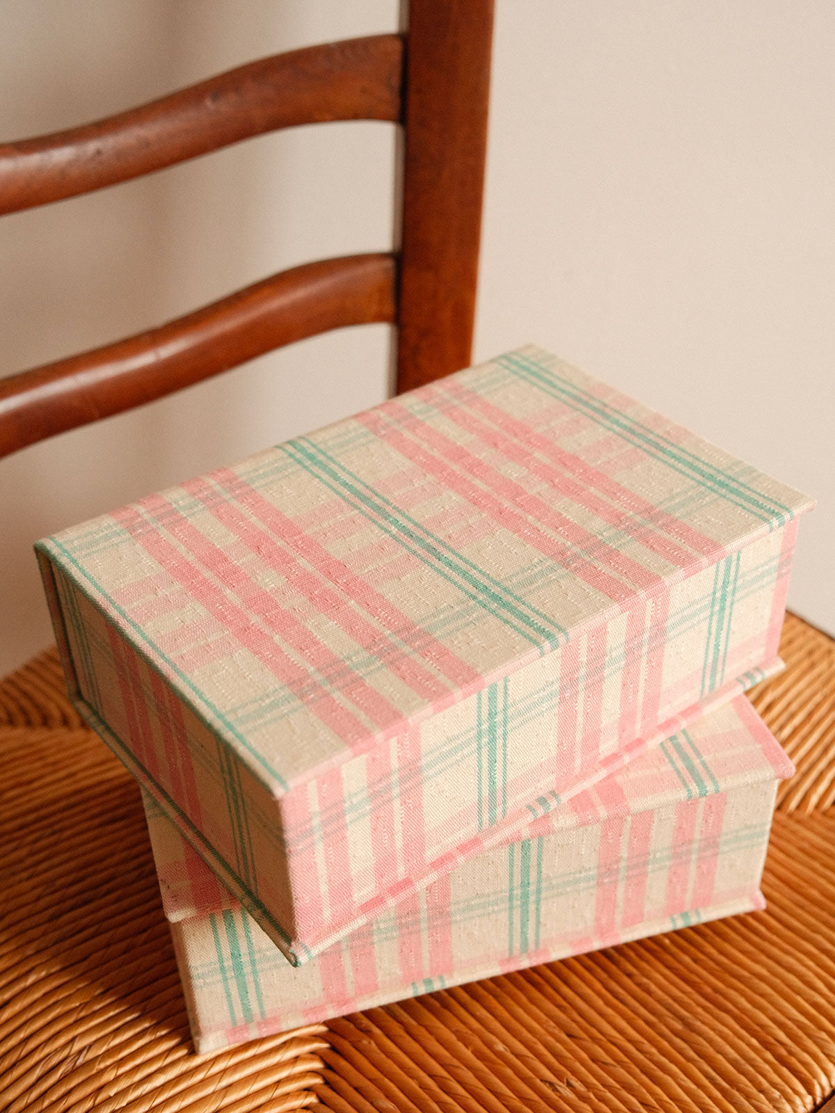 Boîte tissu - Carreaux verts et roses - Petite boîte