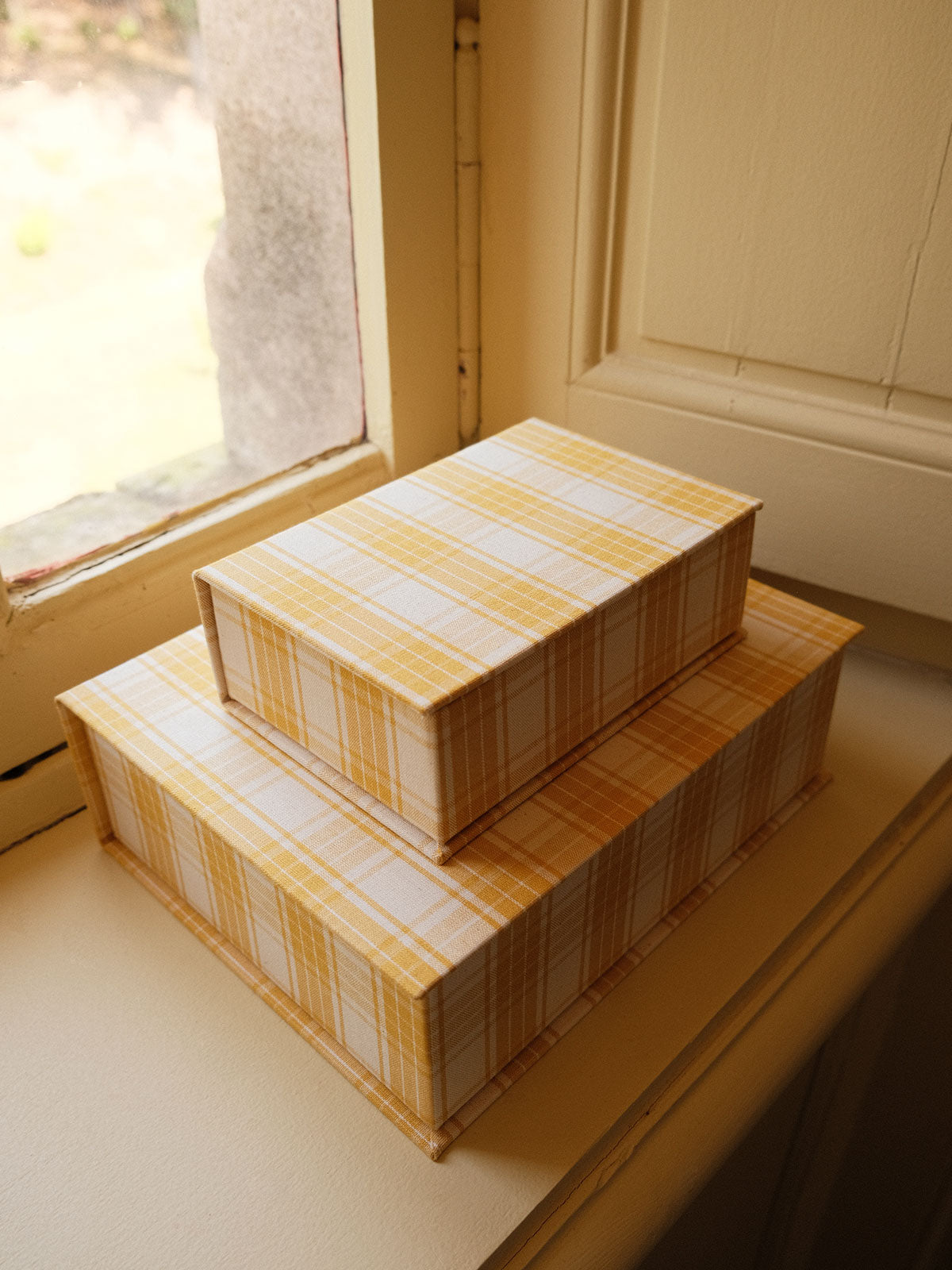 Boîte tissu - Carreaux jaunes et blancs