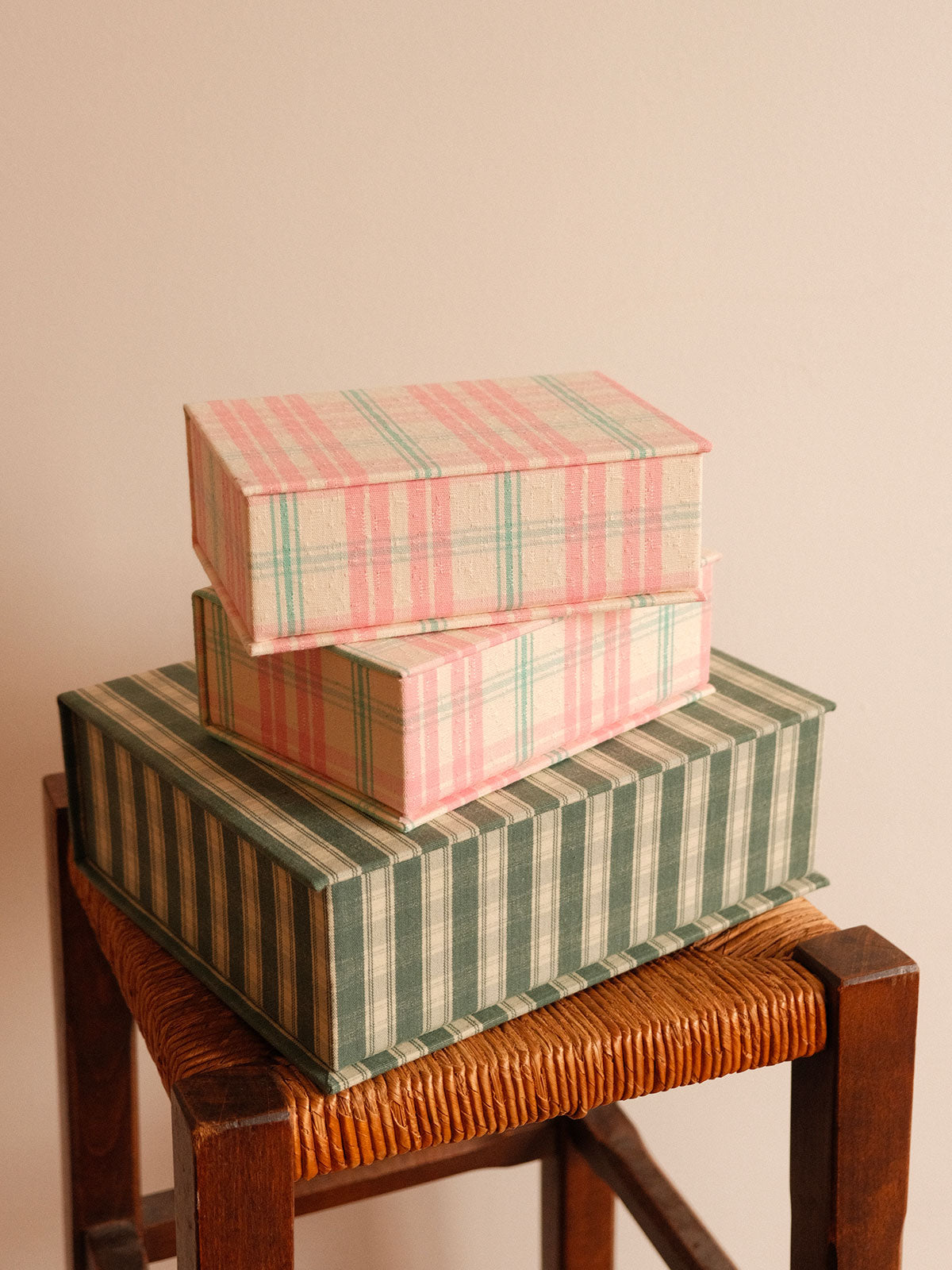 Boîte tissu - Carreaux verts et roses - Petite boîte