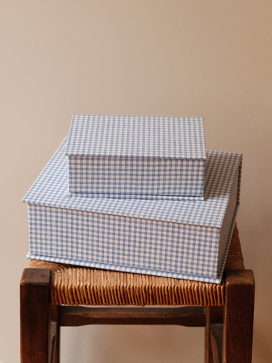 Boîte tissu - Carreaux bleu blanc