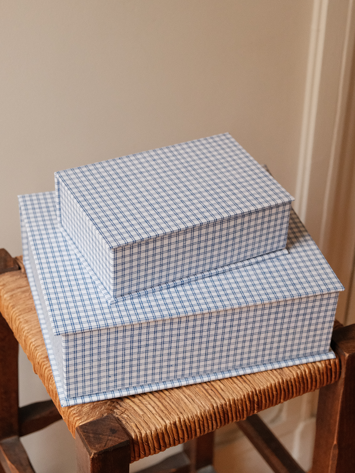 Boîte tissu - Carreaux bleu blanc