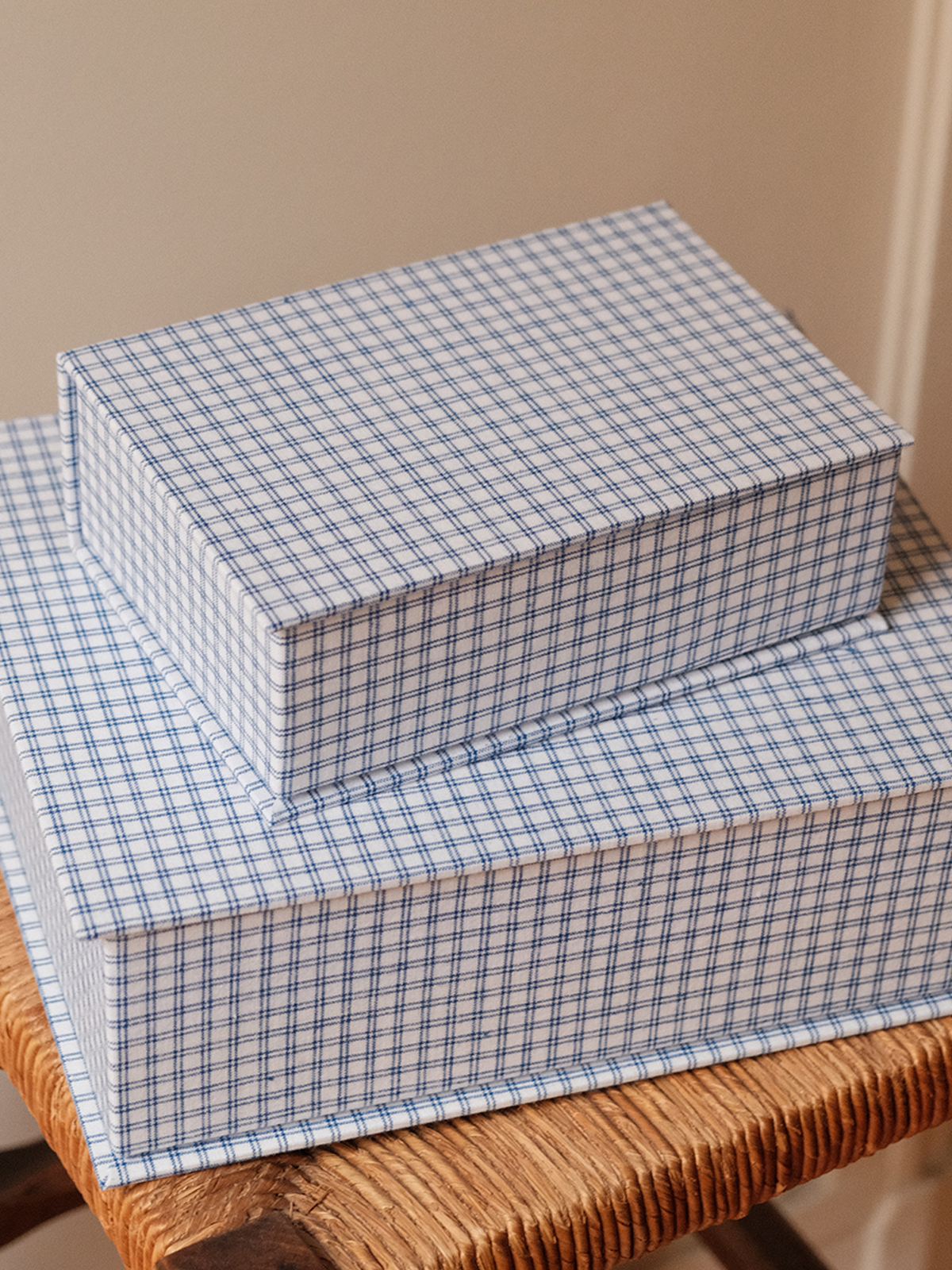 Boîte tissu - Carreaux bleu blanc