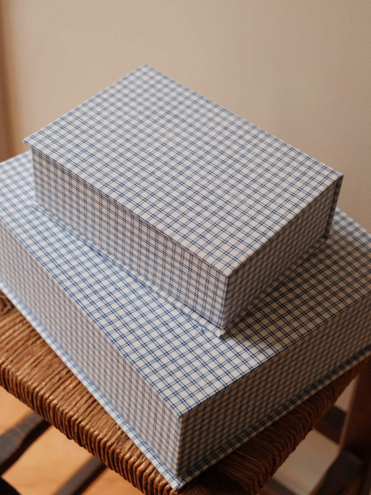 Boîte tissu - Carreaux bleu blanc