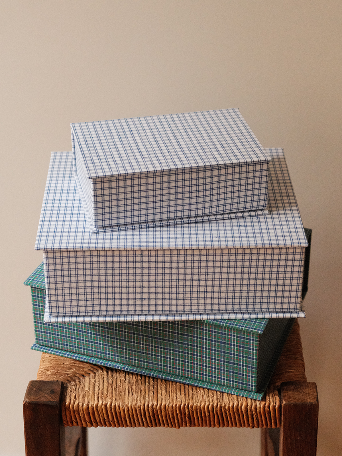 Boîte tissu - Carreaux bleu blanc