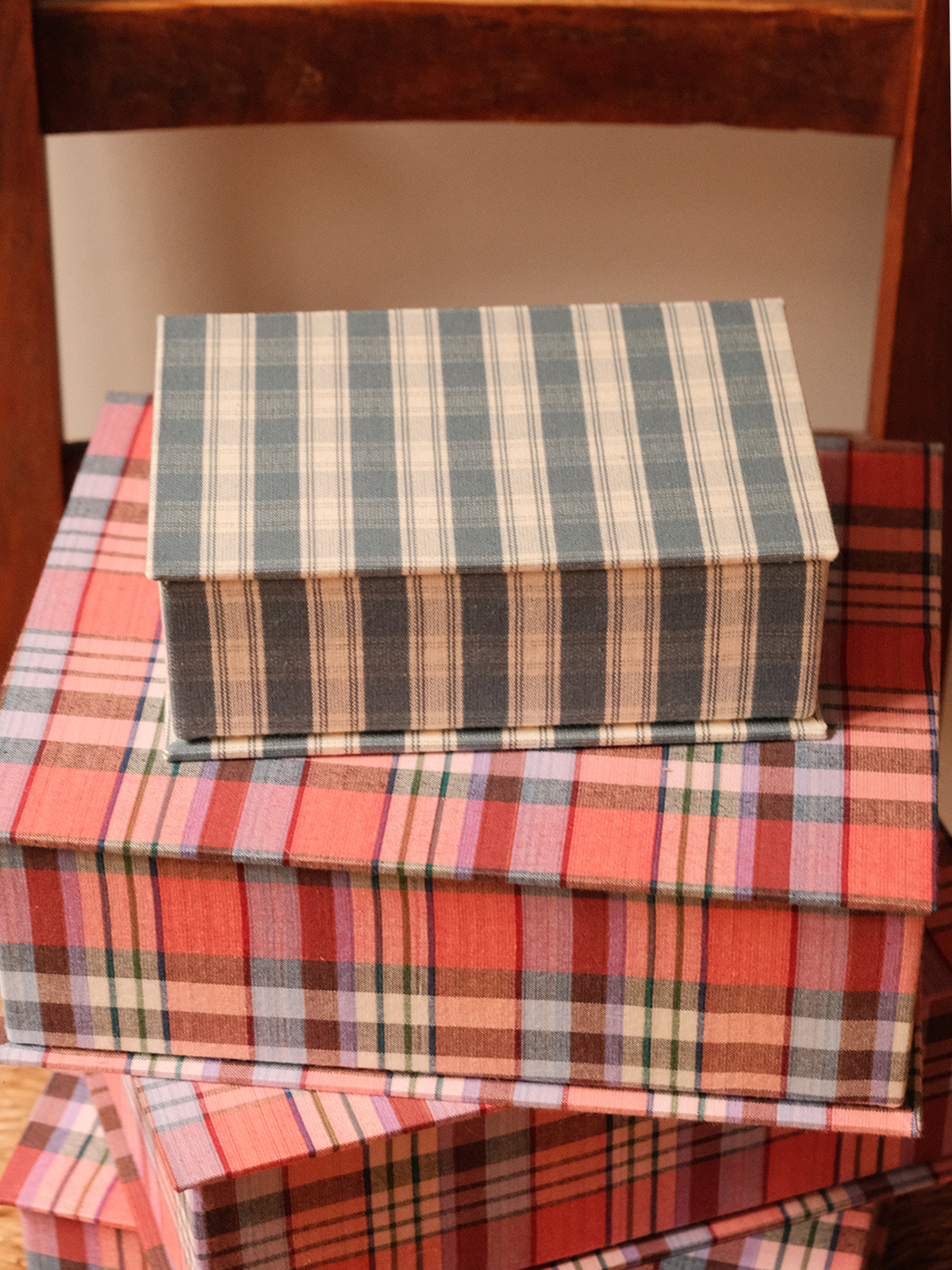 Boîte tissu - Carreaux bleu pétrôle