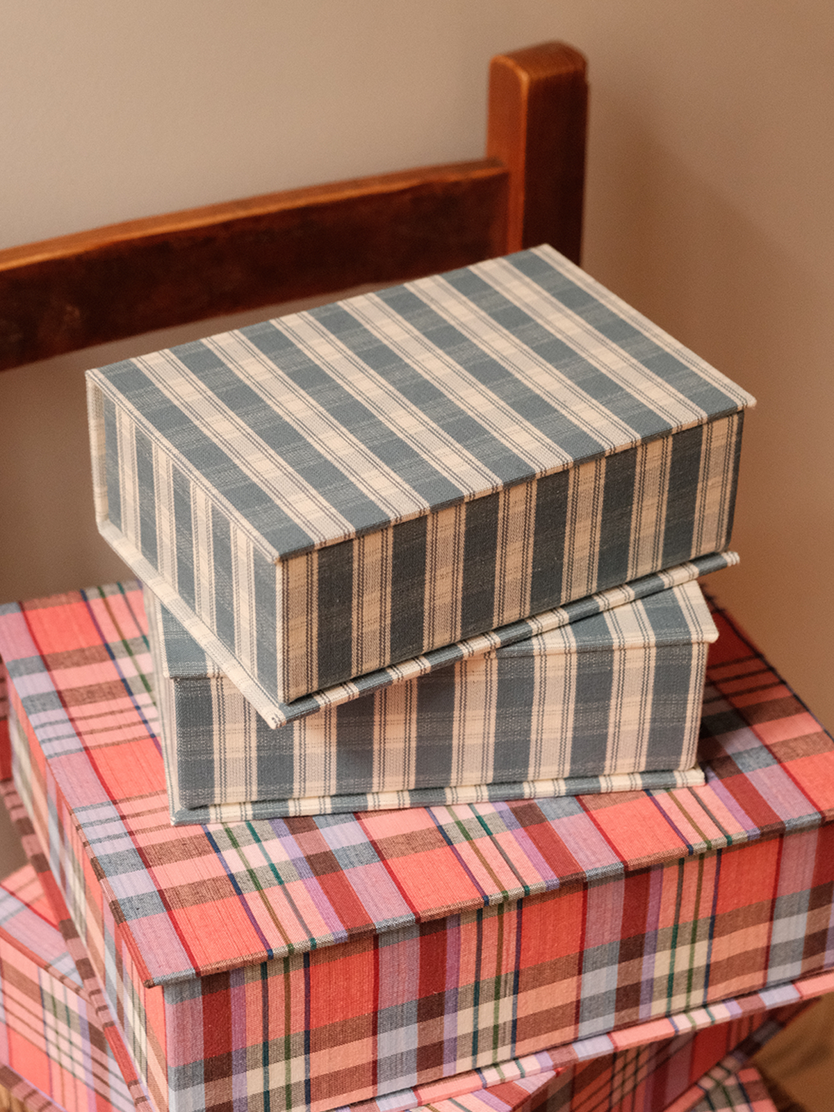 Boîte tissu - Carreaux bleu pétrôle