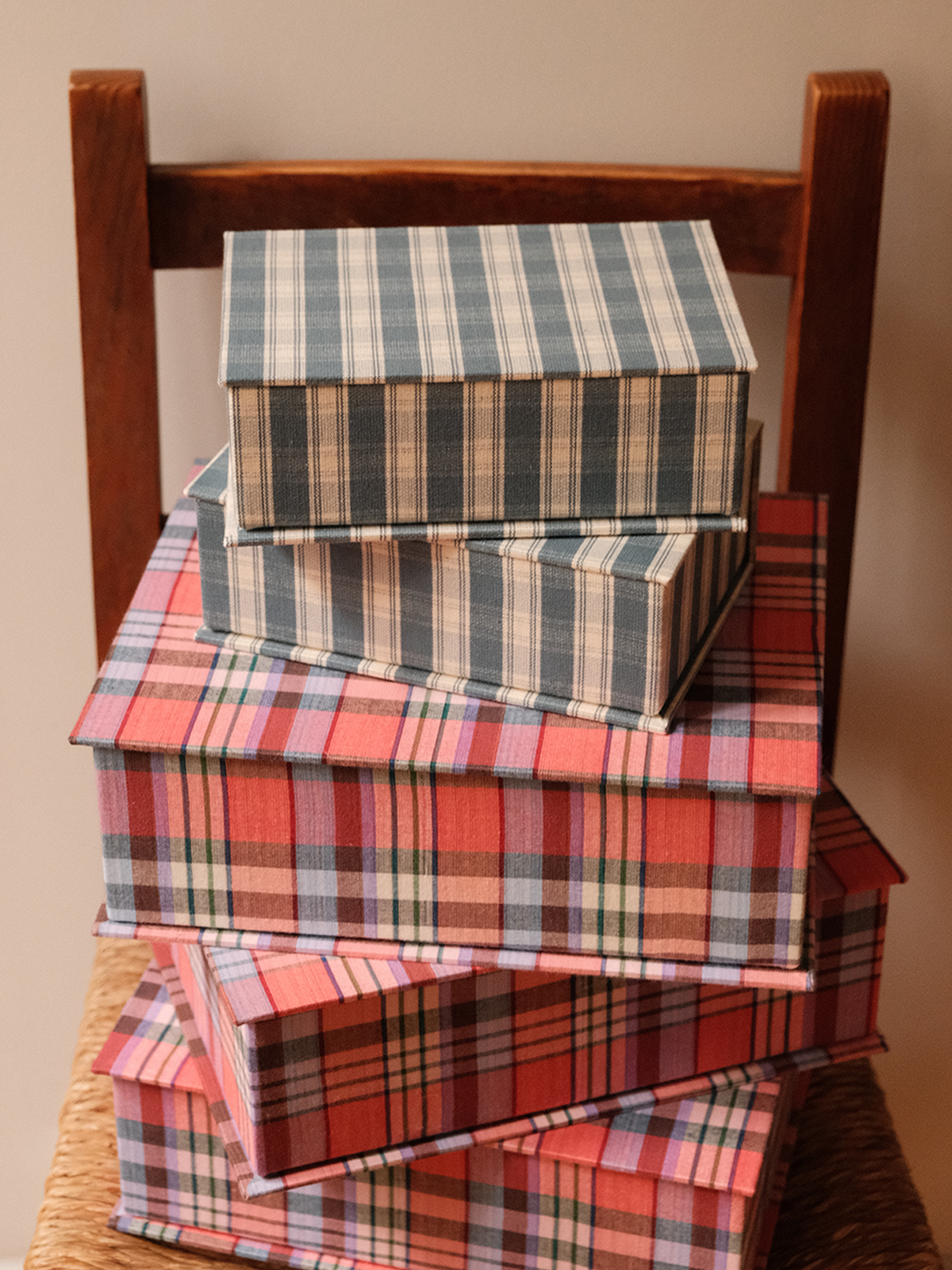 Boîte tissu - Carreaux bleu pétrôle