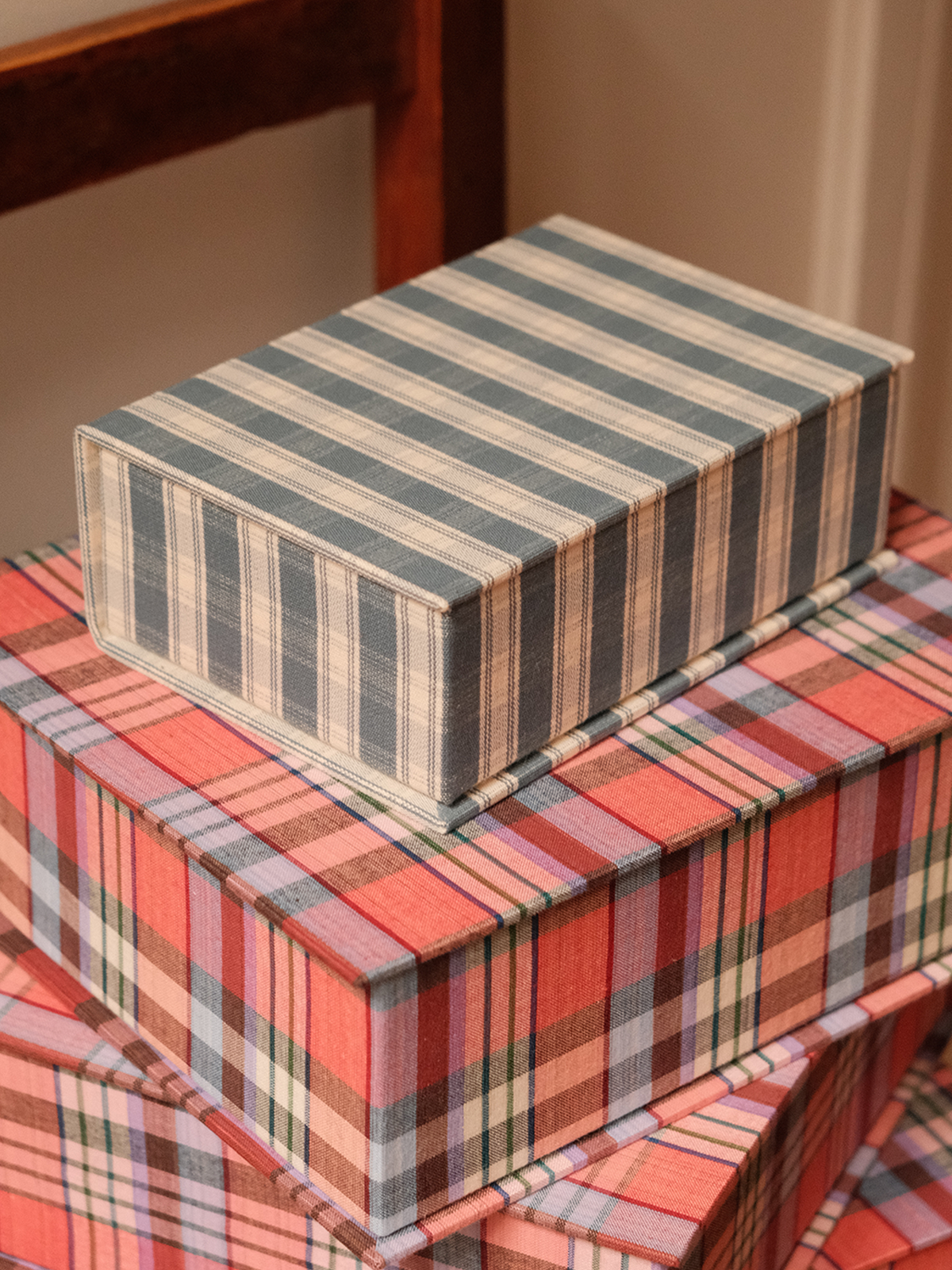 Boîte tissu - Carreaux bleu pétrôle