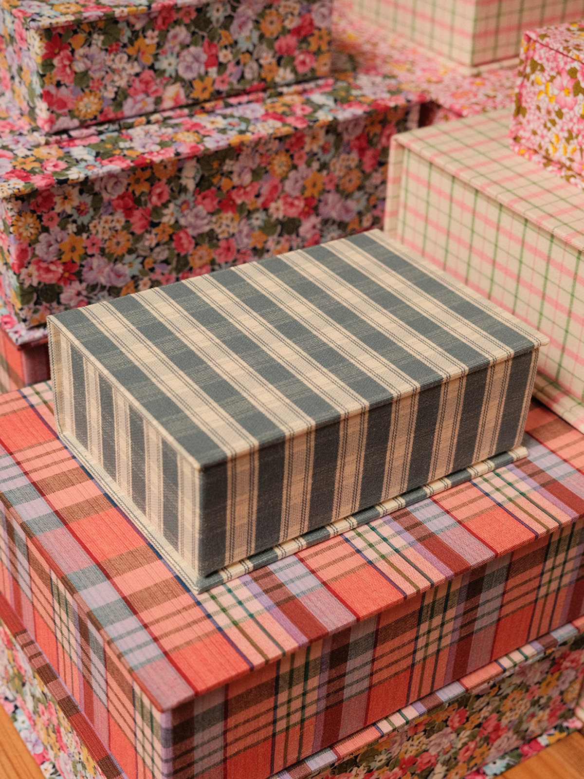 Boîte tissu - Carreaux bleu pétrôle