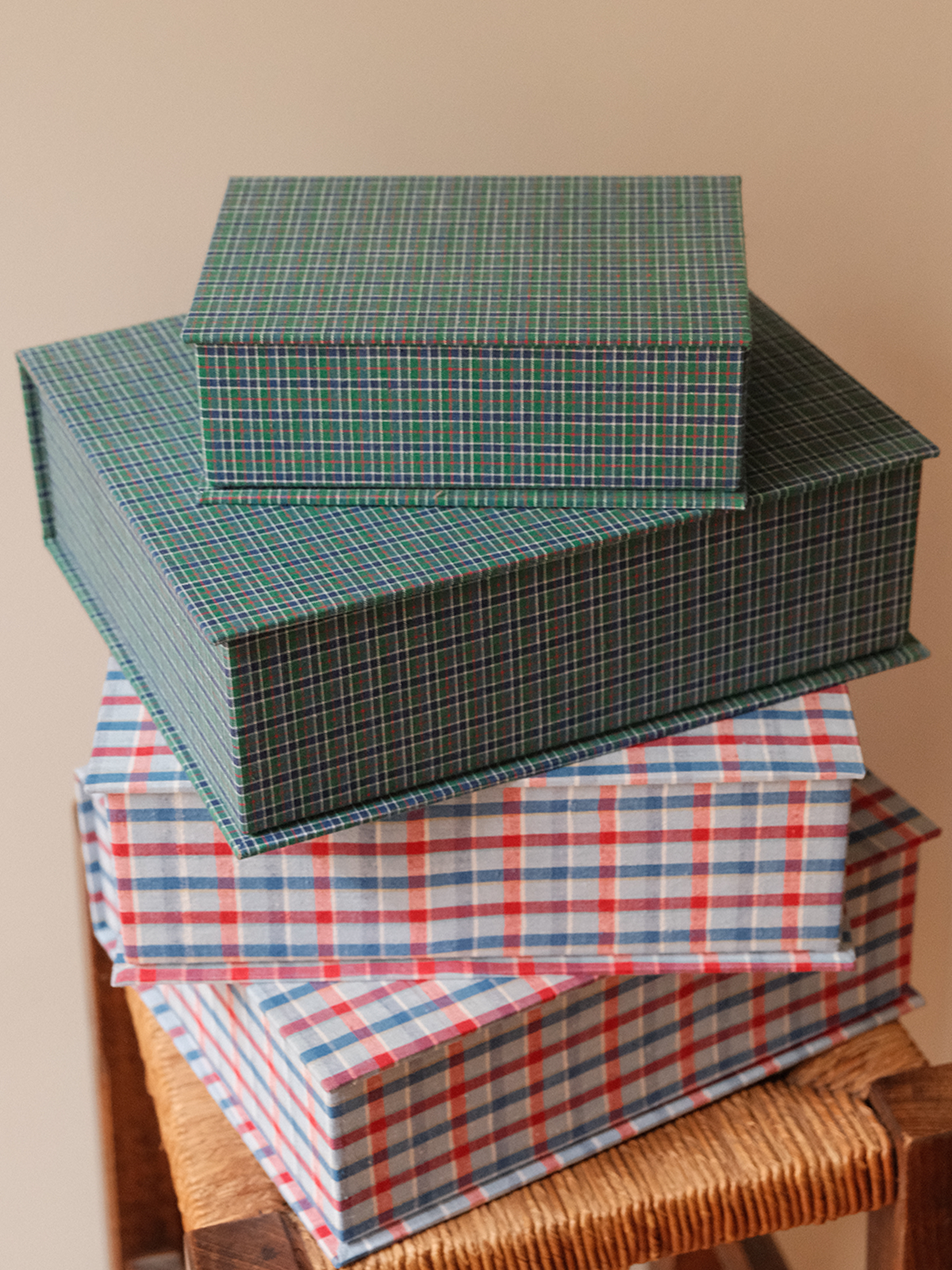 Boîte tissu - Carreaux bleu vert