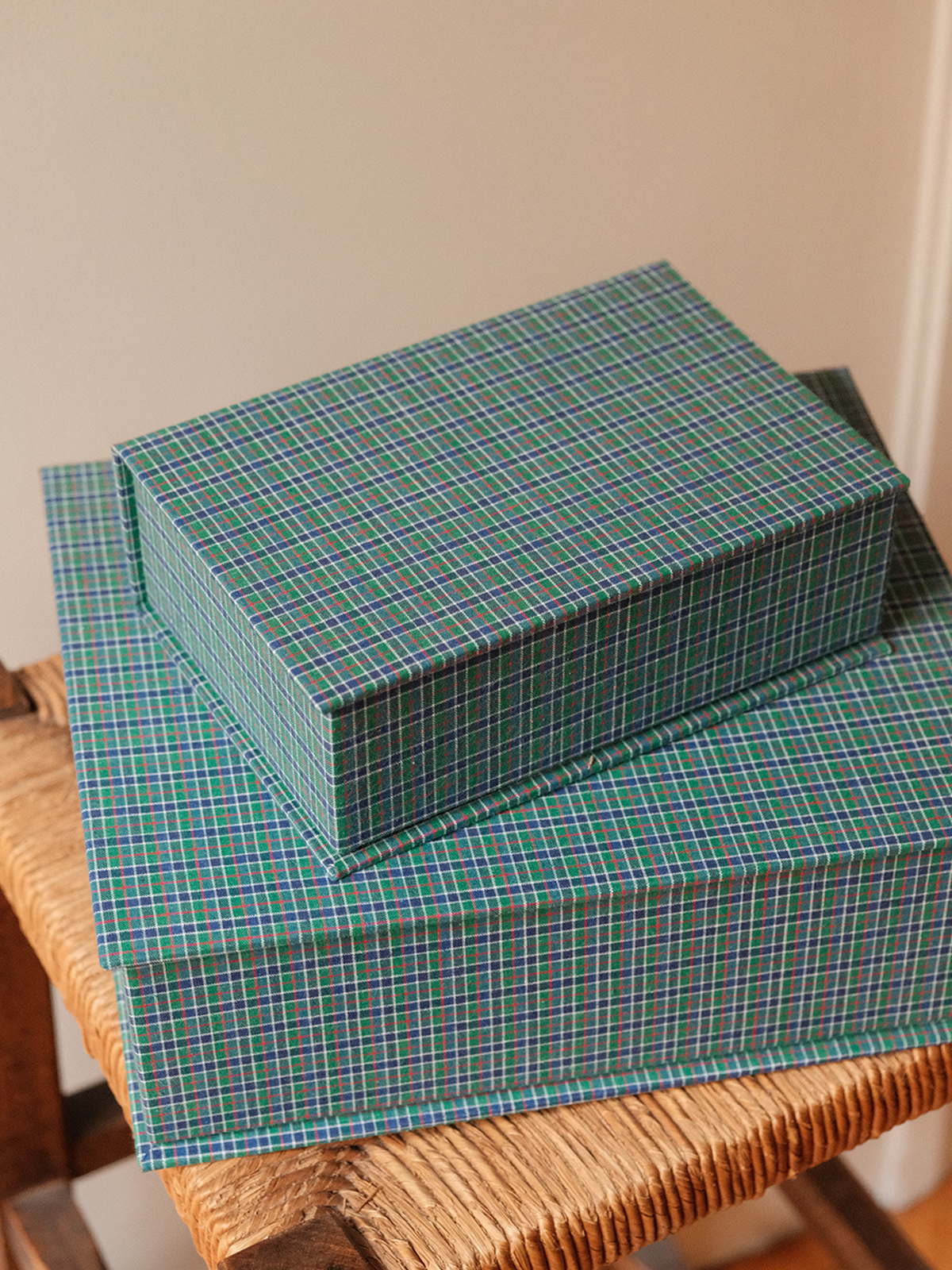 Boîte tissu - Carreaux bleu vert