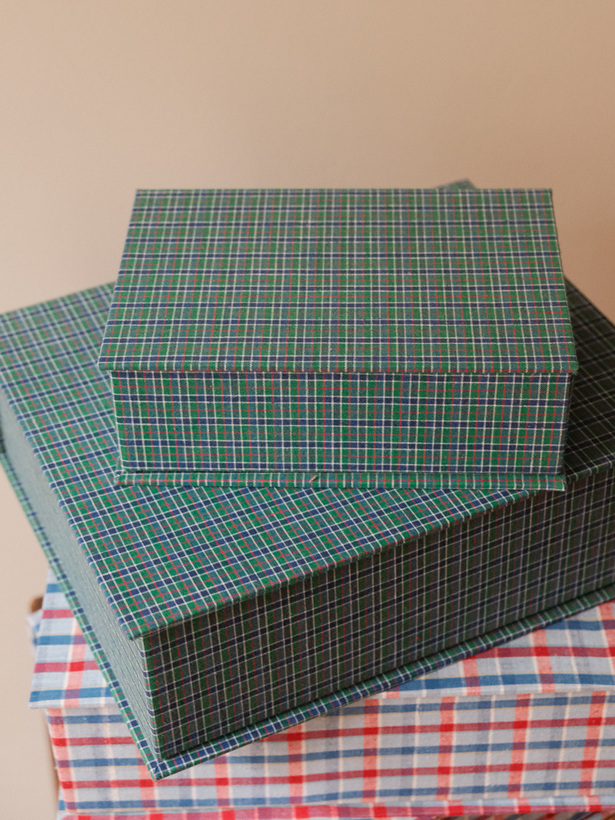 Boîte tissu - Carreaux bleu vert