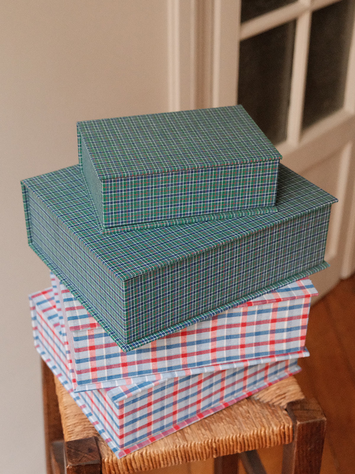 Boîte tissu - Carreaux bleu vert