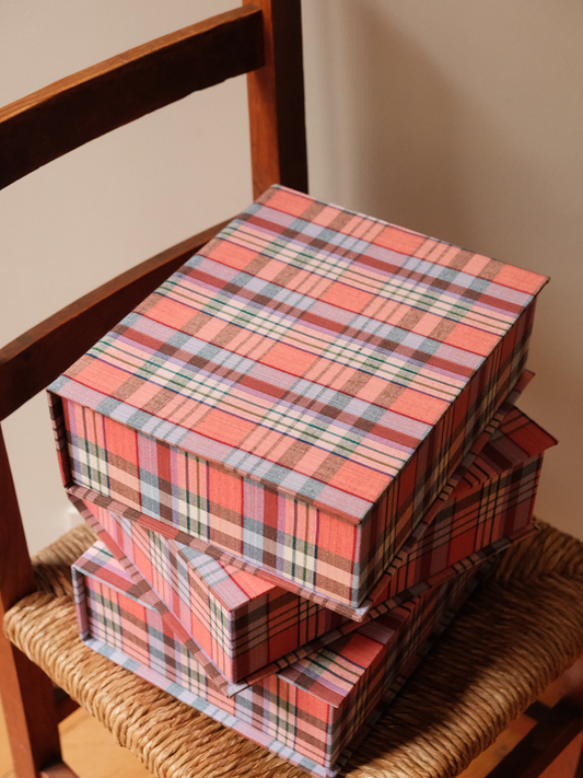 Boîte tissu - Carreaux rose multico