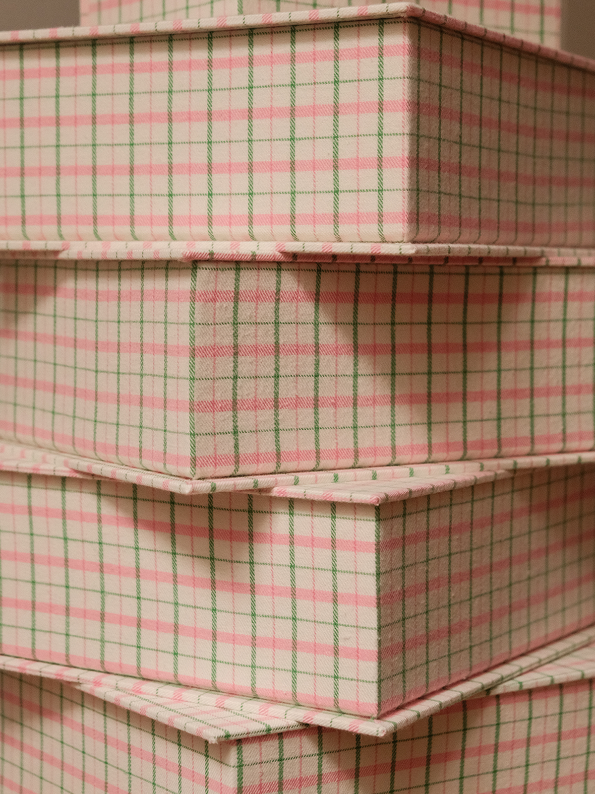 Boîte tissu - Carreaux rose vert