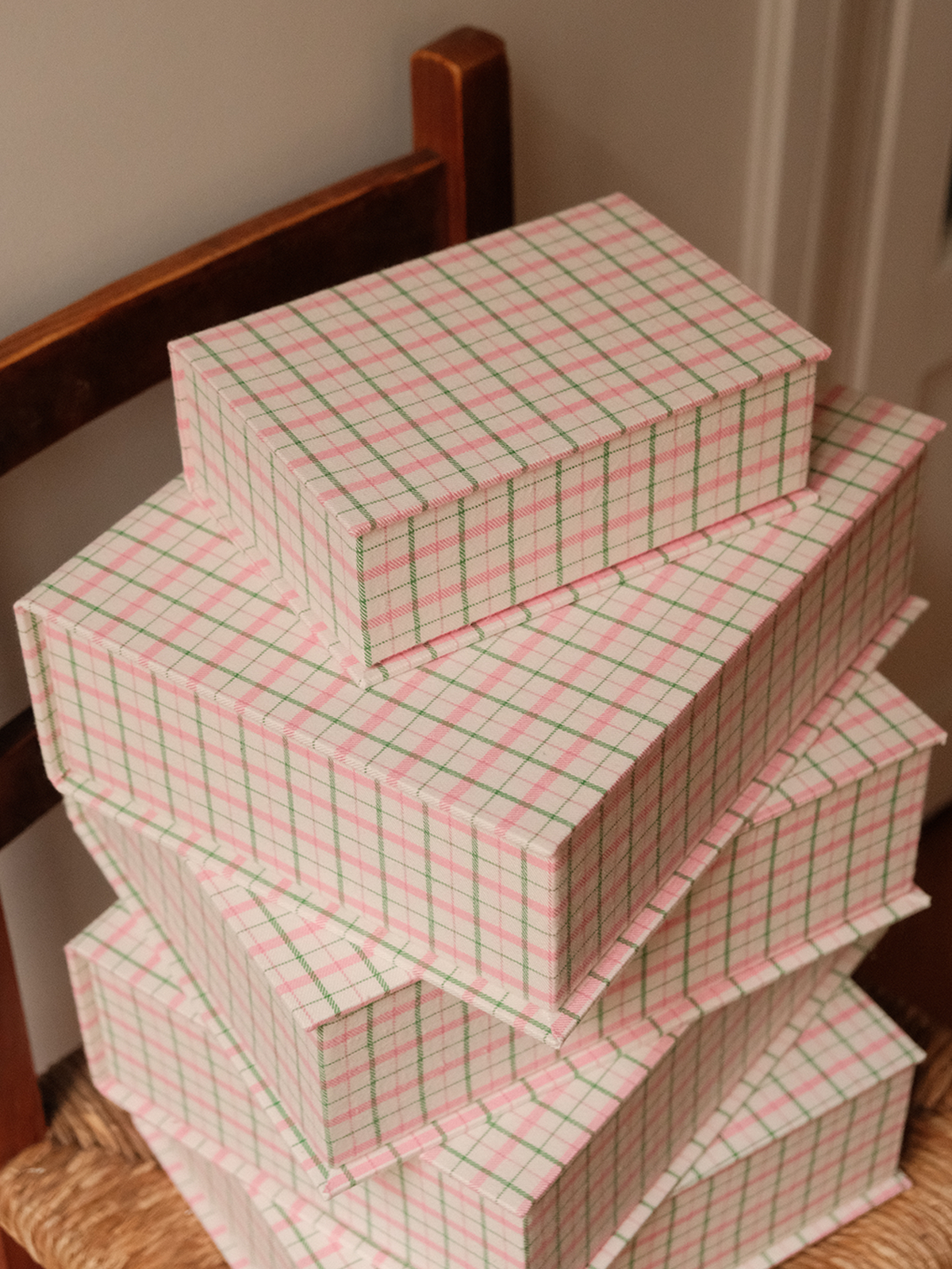 Boîte tissu - Carreaux rose vert