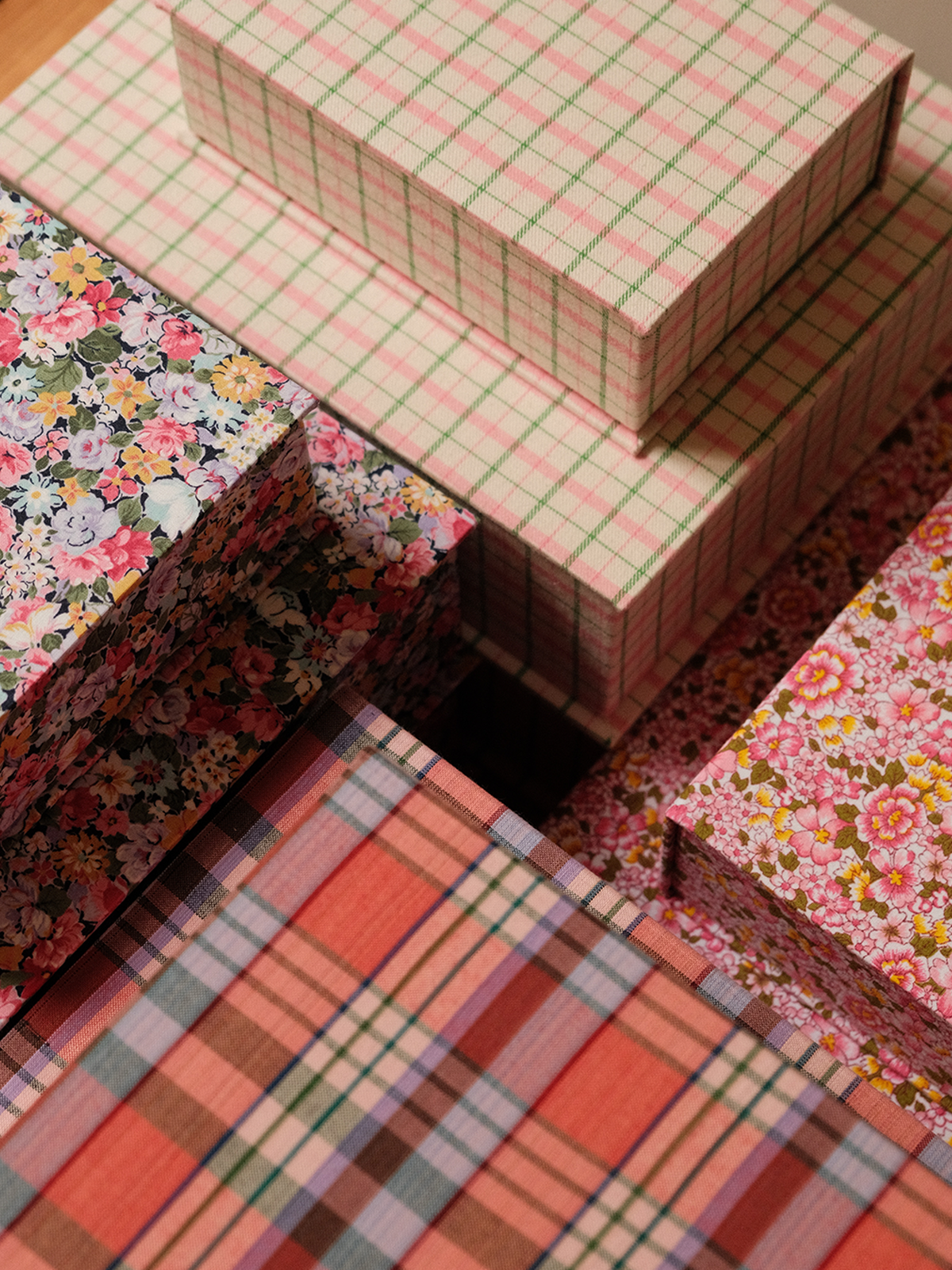 Boîte tissu - Carreaux rose vert