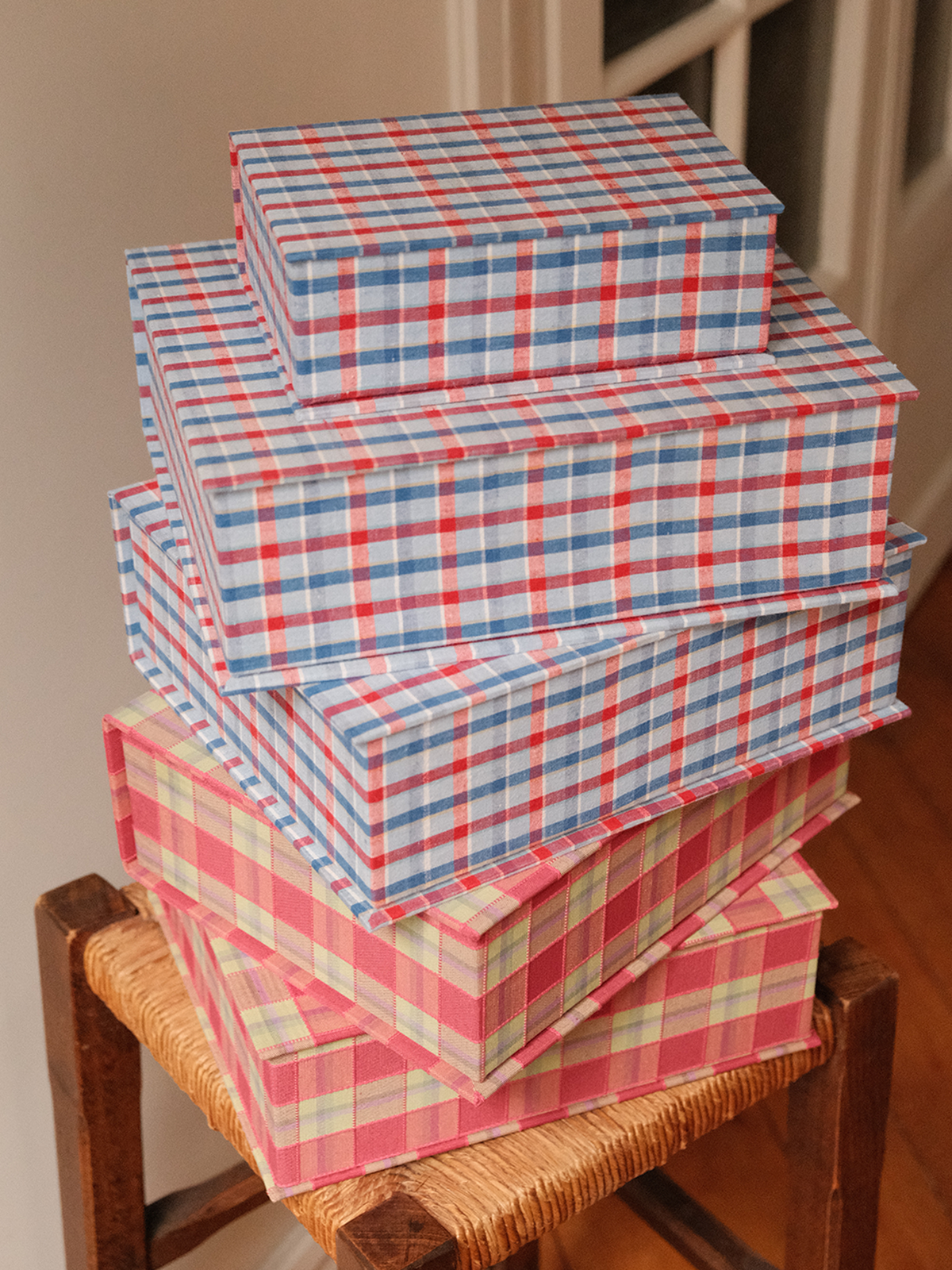 Boîte tissu - Carreaux rouge multico