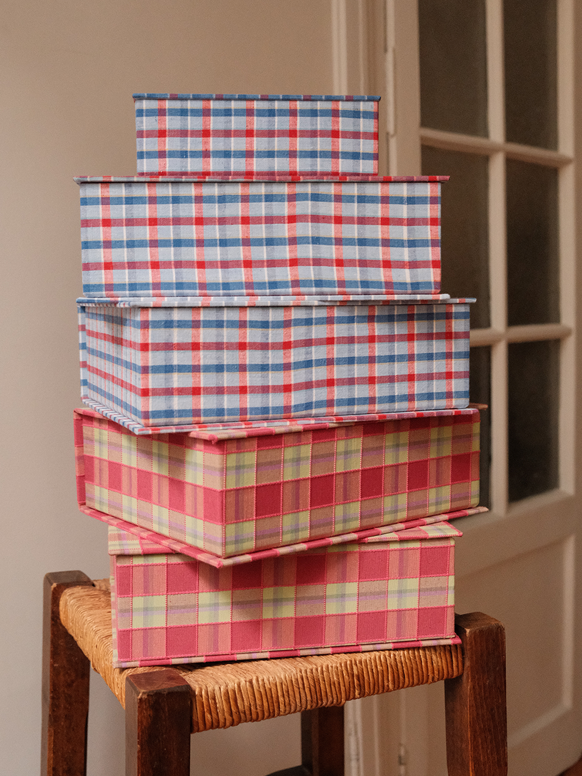 Boîte tissu - Carreaux rouge multico