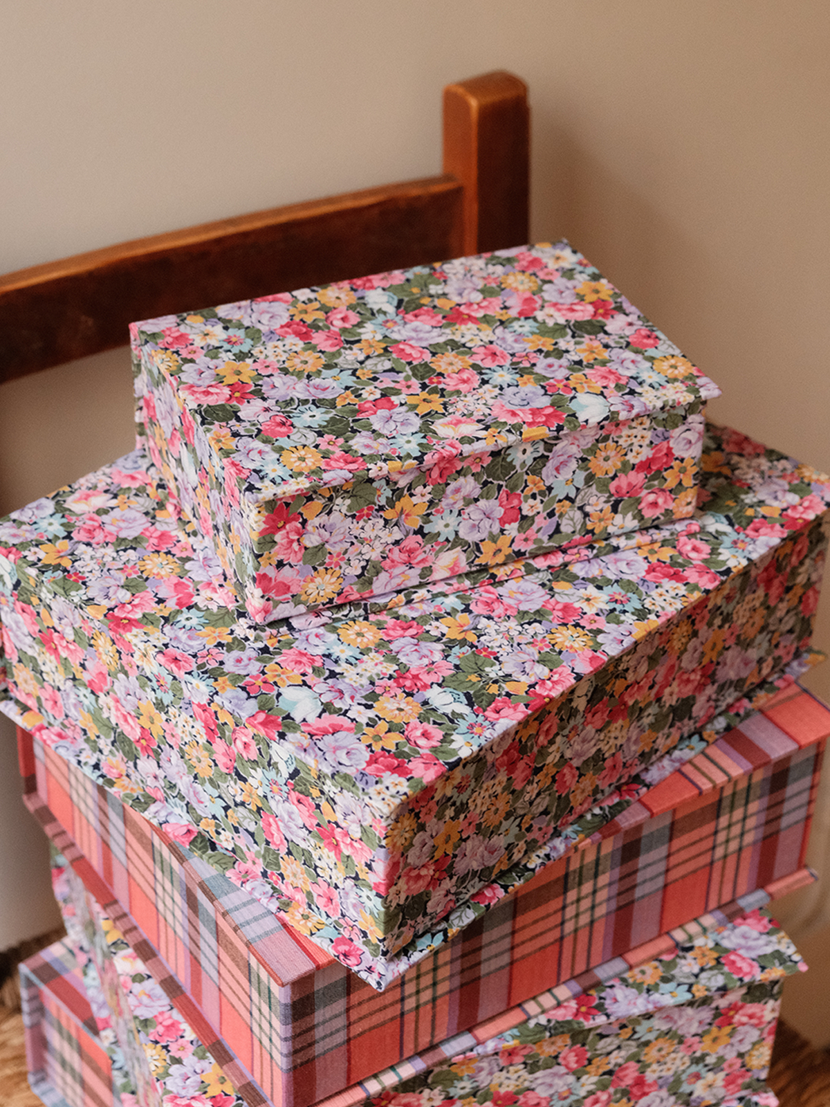 Boîte tissu - Fleurs rose vert