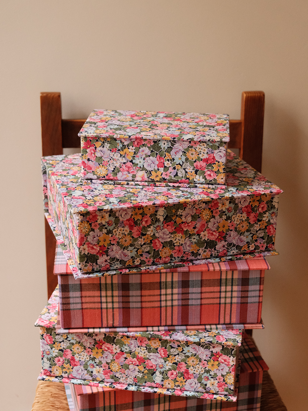 Boîte tissu - Fleurs rose vert