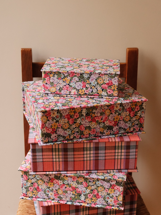 Boîte tissu - Fleurs rose vert