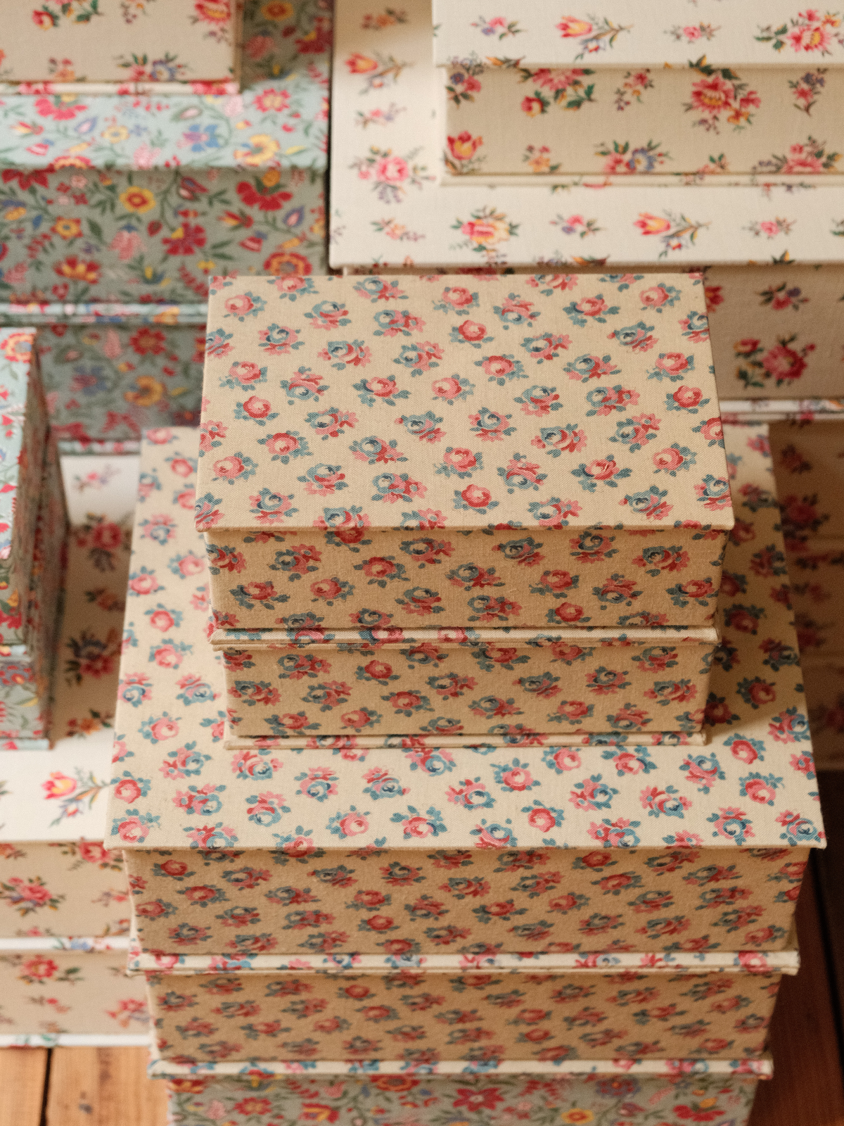 Boîte tissu - Beige fleurie