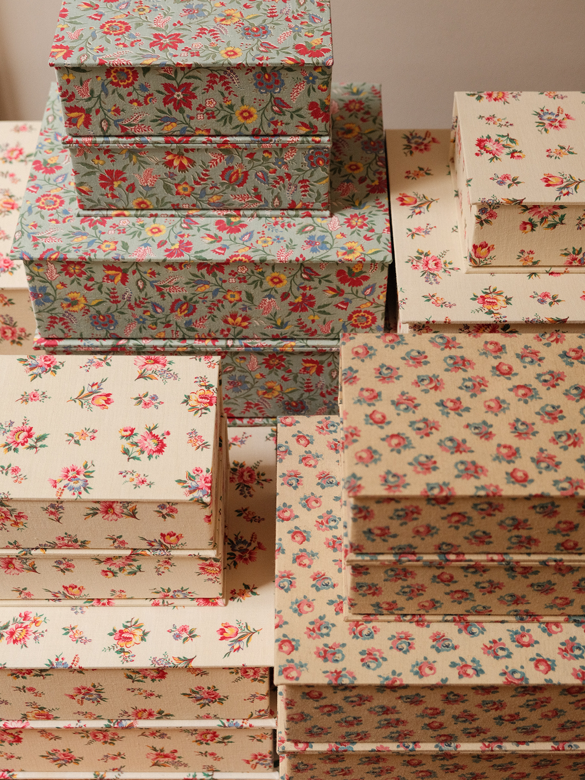 Boîte tissu - Beige fleurie