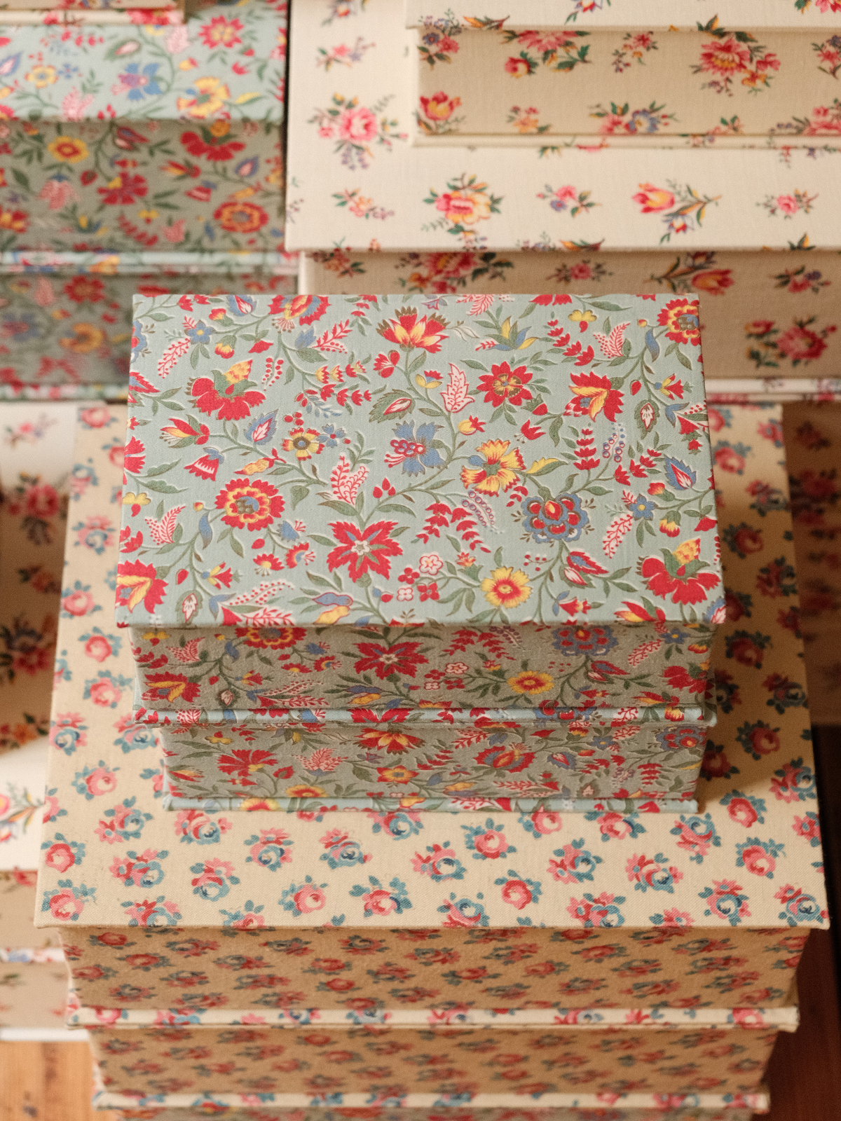 Boîte tissu - Verte fleurie