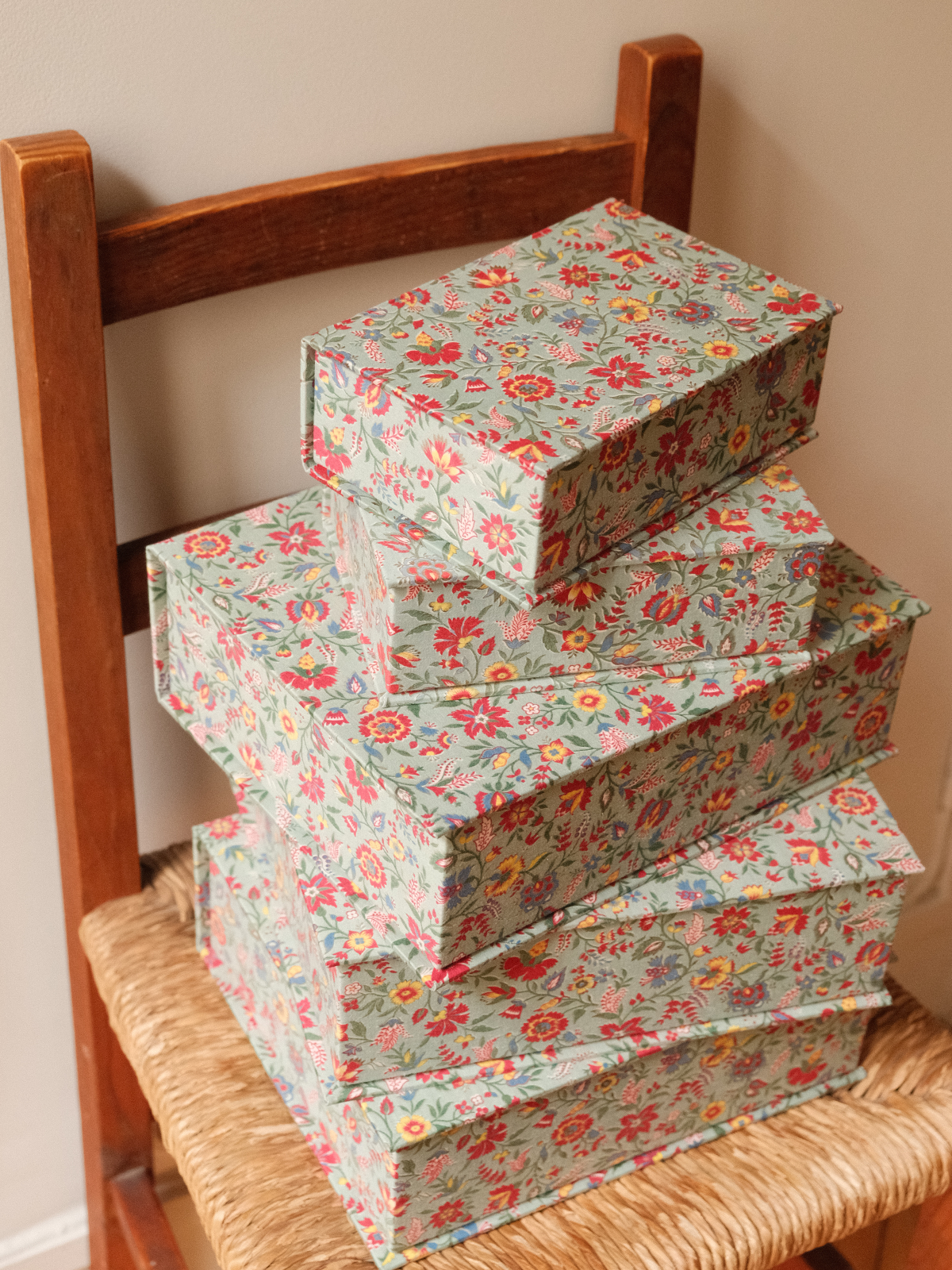 Boîte tissu - Verte fleurie