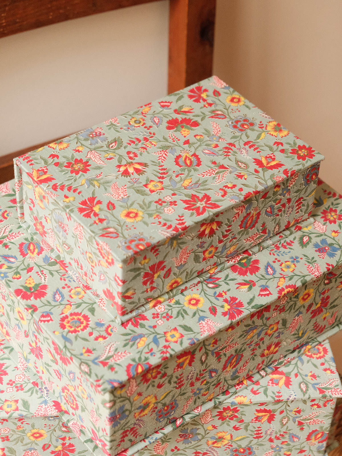 Boîte tissu - Verte fleurie