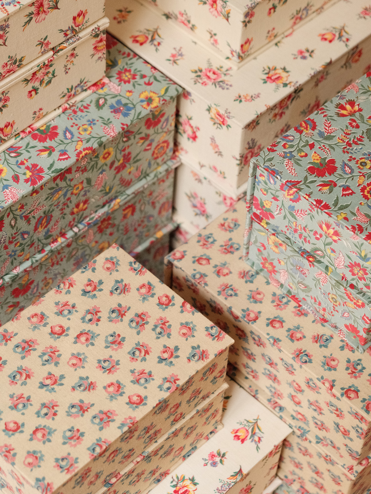 Boîte tissu - Verte fleurie